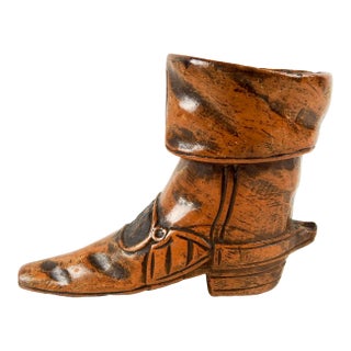 Antique Hand Carved Wood Boot Match Holder Striker For Sale