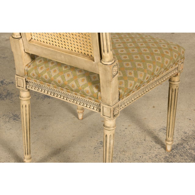 Set of Six Late 19th Century French Louis XVI Style Painted Cane Back Dining Chairs For Sale - Image 12 of 18