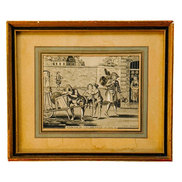 French Antique French "Cris De Paris" Framed Engravings After Nicolas Guérard - A Pair For Sale - Image 3 of 9