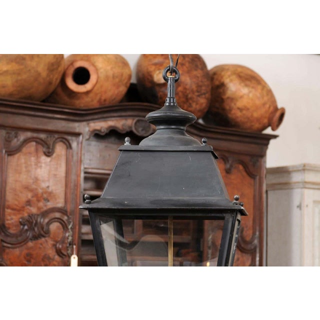 Black Early 20th Century French Iron and Glass Lantern, Wired for the USA For Sale - Image 8 of 12