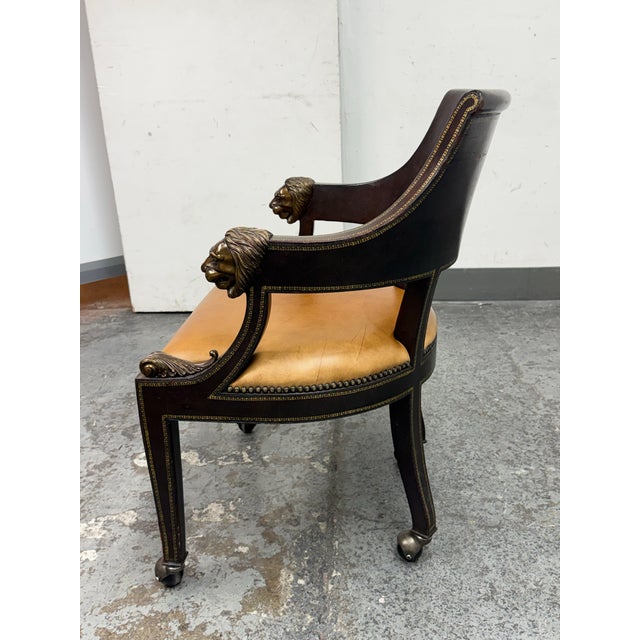Maitland - Smith Maitland-Smith Neoclassical Lion Head Armchair + Casters For Sale - Image 4 of 12