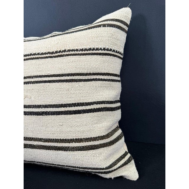 Contemporary Turkish Hemp Pillow Cushion Natural Beige Black Cushion Cover 20"x20" For Sale - Image 3 of 4