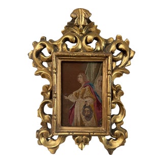 Vintage Judith & Holofernes Needlepoint Tapestry in Ornate Giltwood Frame For Sale