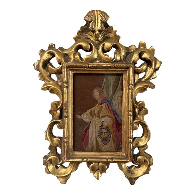 Vintage Judith & Holofernes Needlepoint Tapestry in Ornate Giltwood Frame For Sale