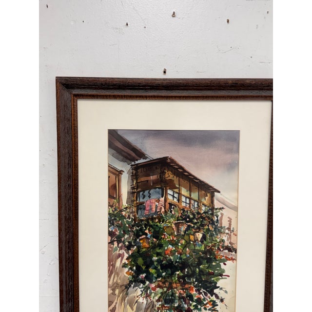 1990s Luis Balcony Limeno Framed Watercolor, Circa 1999 For Sale - Image 5 of 12