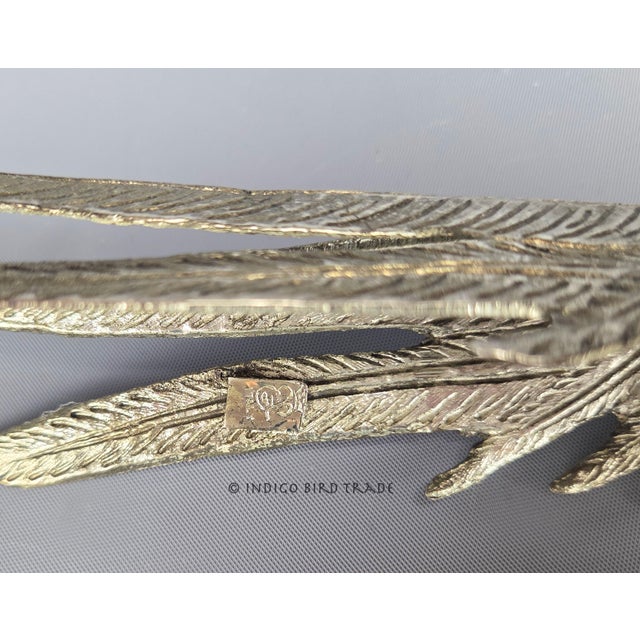 Metal 11" Pair of Antique Italian Silver Plated Pheasant Statues For Sale - Image 7 of 9
