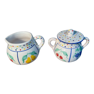 Sugar Bowl & Creamer Fruit Bouquet Mesa International Italy Fruits and Polka Dots