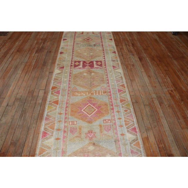Late 20th Century Long Pastel Turkish Anatolian Geometric Runner For Sale - Image 4 of 6