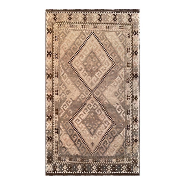 Handwoven Vintage Kilim Rug in Beige, Brown and Soft Gray, 9.6 X 16.1 Ft For Sale