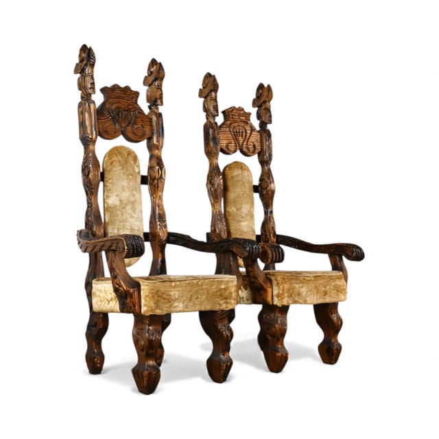 Mid-Century Modern Witco Attributed Tiki Rare Pair of Vintage Mid Century Modern Throne Chairs C. 1960s For Sale - Image 3 of 9