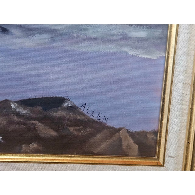 Winter Harbor Snow Scene Original Painting on Canvas, Signed Allen – Framed Coastal Landscape 29½" X 24" For Sale In Dallas - Image 6 of 9