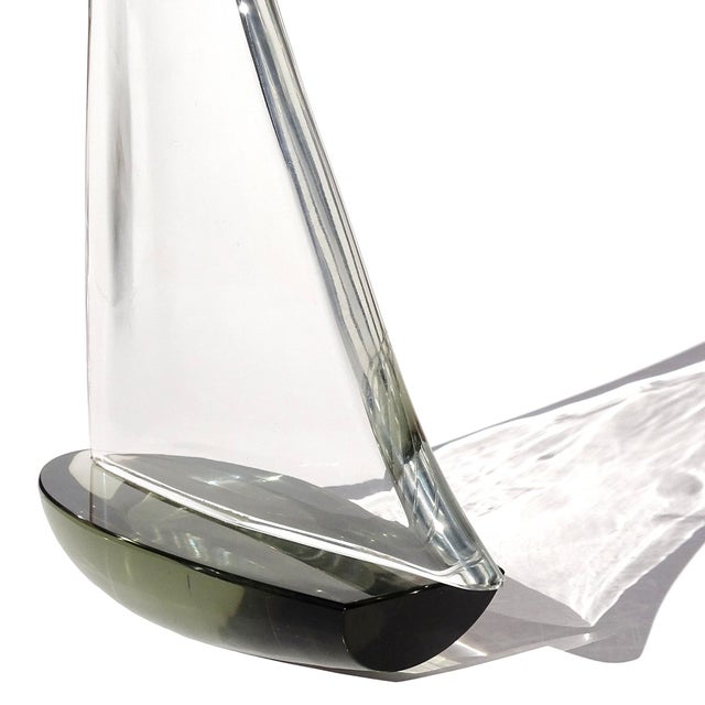 Mid 20th Century Archimede Seguso Murano Signed Vintage Topaz Clear Italian Art Glass Nautical Sailboat Sculpture For Sale - Image 5 of 7