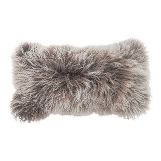 Gray Modern Mongolian Lamb Fur Single Side Pillow For Sale