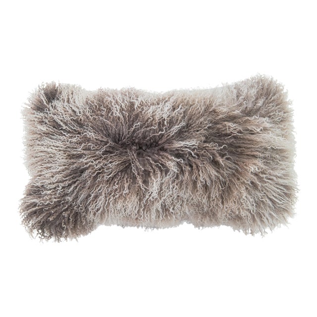 Gray Modern Mongolian Lamb Fur Single Side Pillow For Sale