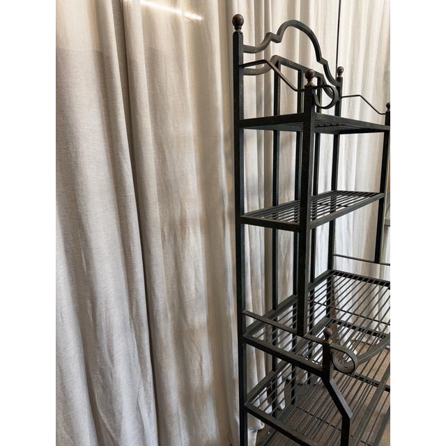 Early 20th century handmade wrought iron and brass accents, original patina French bakery’s rack.