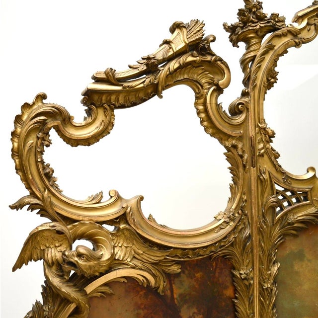 Antique French Painted Gilt Wood Screen, 1880s For Sale - Image 4 of 18