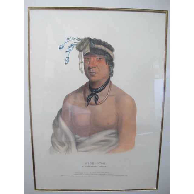 Original hand-colored lithograph titled in print "WESH-CUBB A Chippeway Chief." Philadelphia published by E.C Biddle,...