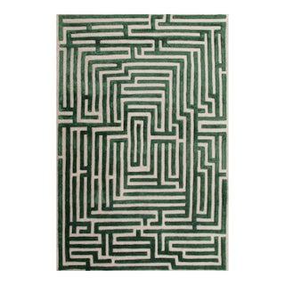 Anatolia Hand-Tufted Maze Rug, Boxwood Green, 4x6 For Sale