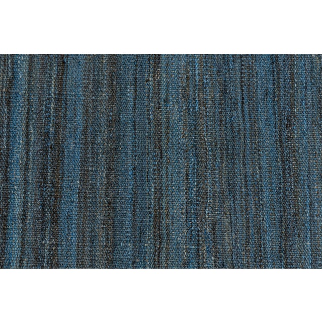 Modern Minimalist Slate Blue Handmade Kilim Wool Rug 12x18 For Sale In New York - Image 6 of 12