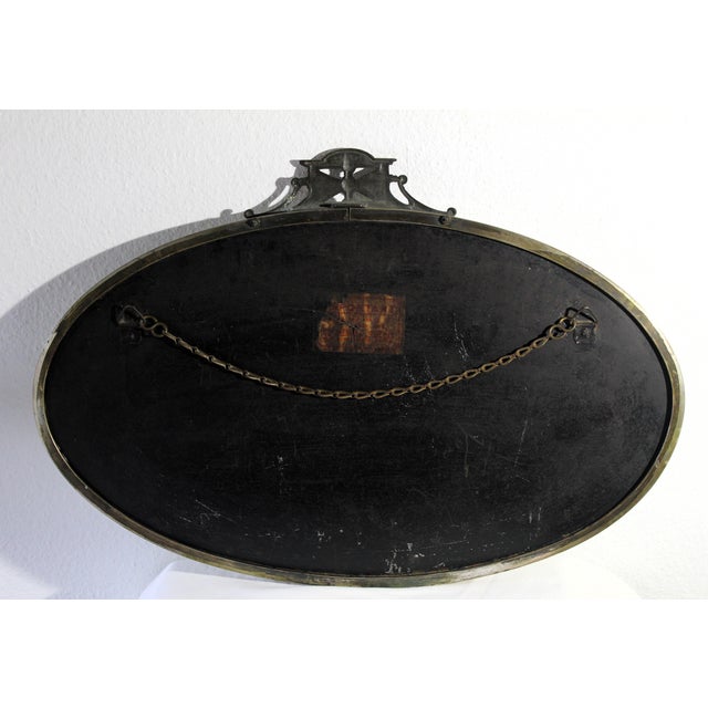 Metal Late Victorian Oval Faceted Brass Wall Mirror, 1890s For Sale - Image 7 of 11