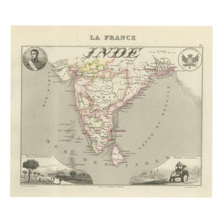 Antique Map of French India, Pondichery and Chandernagor, 1860 For Sale