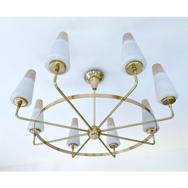 Large Vintage Italian Glass and Brass Chandelier, 1950s For Sale - Image 12 of 18