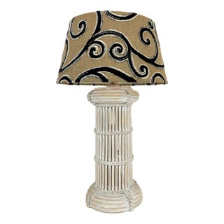 Large Italian Pencil Reed Bamboo Table Lamp, 1970s For Sale