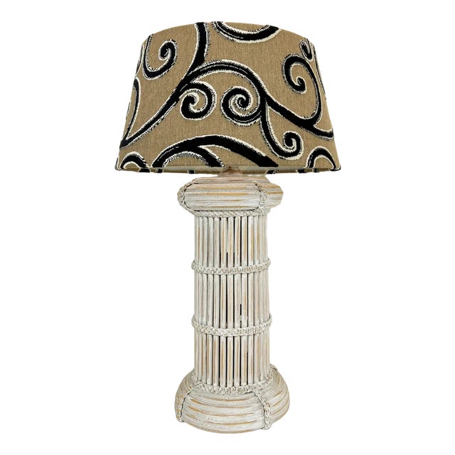 Large Italian Pencil Reed Bamboo Table Lamp, 1970s For Sale