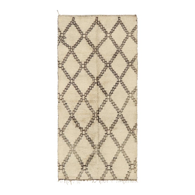 Vintage Moroccan Gallery Runner Rug in Cream With Brown Lozenges | Rug & Kilim For Sale