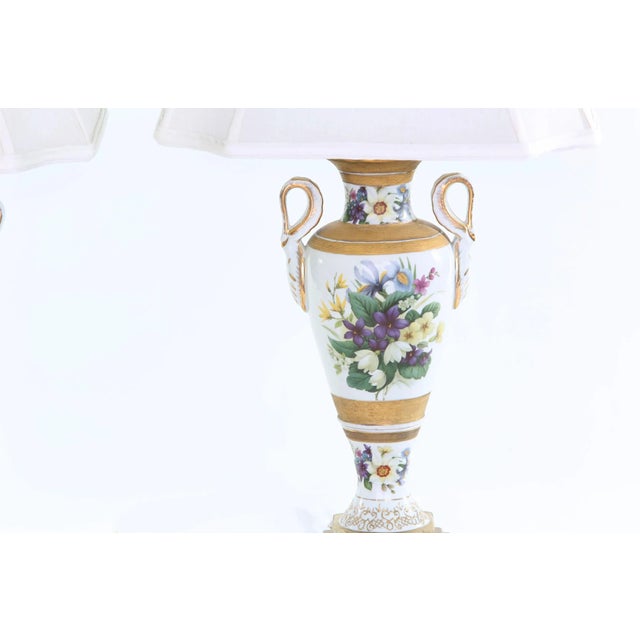 Early 20th Century 20th Century Gilt Porcelain / Brass Base Pair Table Lamps For Sale - Image 5 of 10