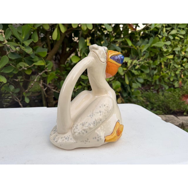 Ceramic Vintage Signed Animals & Co. Ceramic Pelican Pitcher With Fish & Removable Lid For Sale - Image 7 of 9
