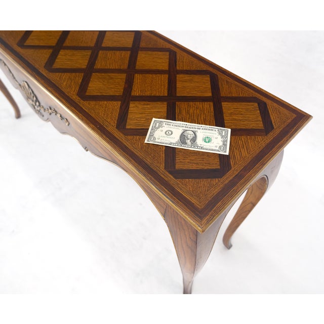 Late 20th Century Parquetry Inlay Top Cabriole Leg Scallop Ornament Chestnut Console Sofa Table For Sale - Image 5 of 13