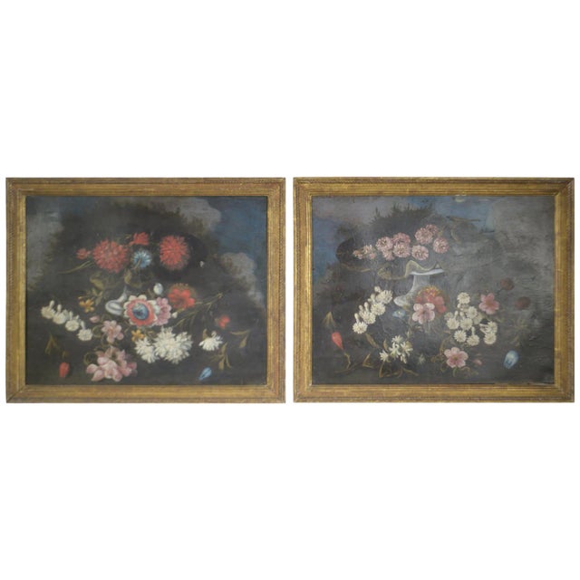 Decorative Oils on Canvas - a Pair For Sale