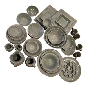2000s Simon Pearce Belmont Celadon Dinnerware Collection - Service for 6- 76 Pieces