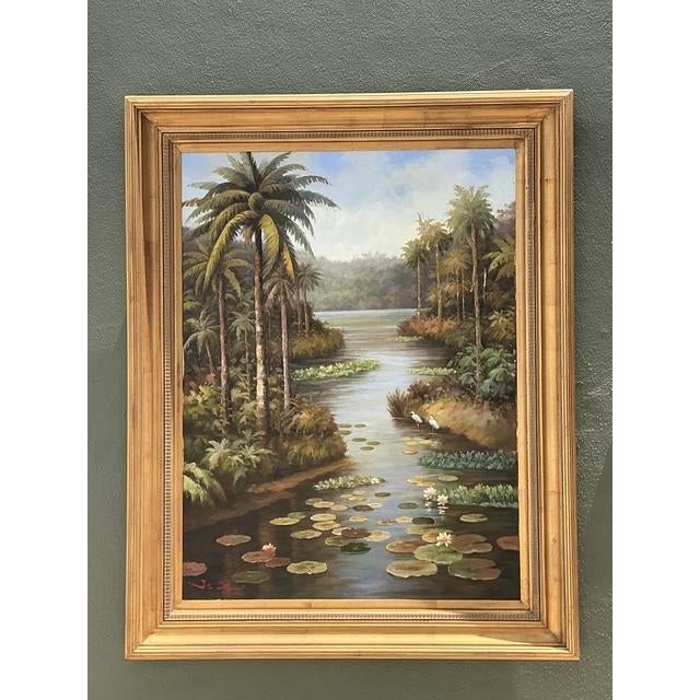 Wood Vintage Monumental Original Everglades Oil Painting on Canvas For Sale - Image 7 of 12