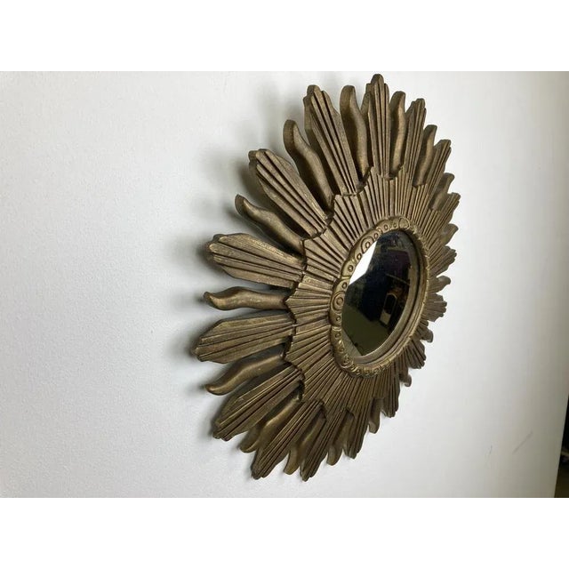 Gold Vintage Golden Sunburst Mirror, 1960s For Sale - Image 8 of 11