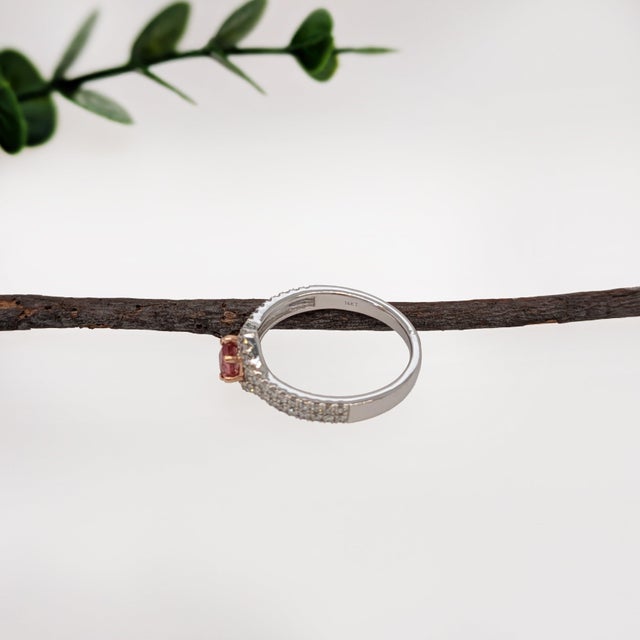 2020s Ceylon Padparadscha Sapphire Ring With Natural Diamond Accents in Solid 14k Gold, Size 6.75 For Sale - Image 5 of 6