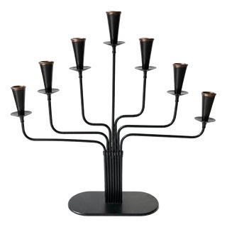 Seven-Arm Candelabra in Black Metal and Copper attributed to Gunnar Ander for Ystad-Metall, Sweden, 1960s For Sale