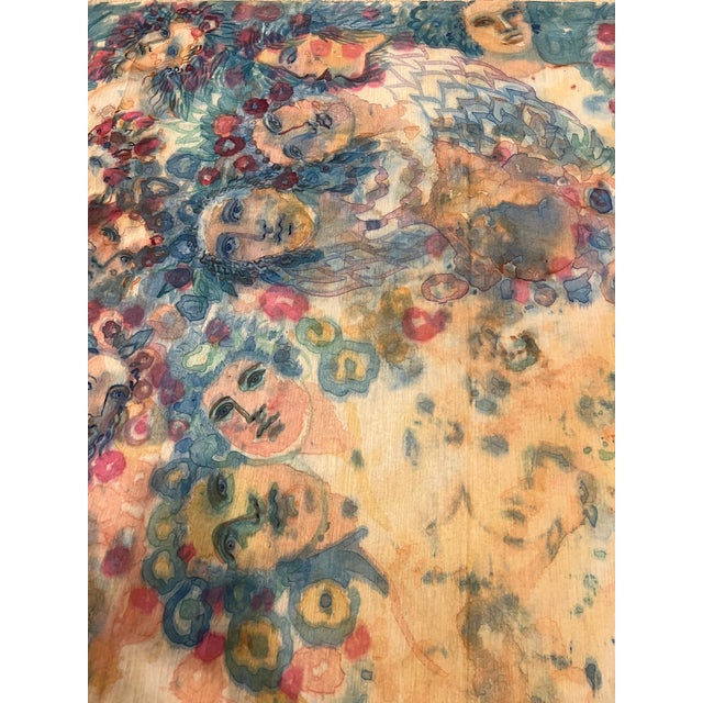 Textile Ethereal Watercolor Style, Crowd of Faces Decorative Textile Artwork Signed Saint Amant For Sale - Image 7 of 16