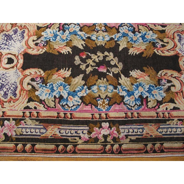 English 1760s Black Floral Medallion Antique English Axminster Rug 4' X 7' Knotted Wool Carpet For Sale - Image 3 of 6