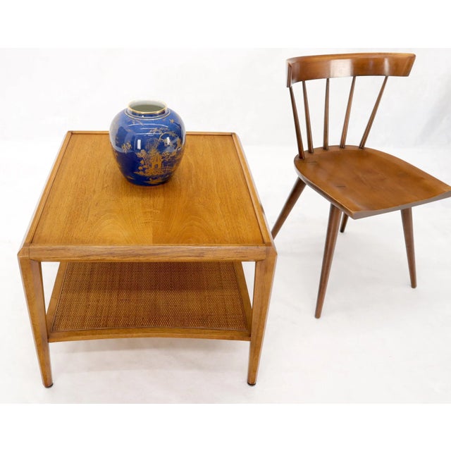 Mid 20th Century Drexel Heritage Cane Shelf Two-Tier Side End Table on Tapered Legs For Sale - Image 5 of 11