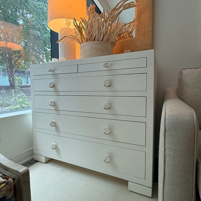 2020s Villa & House Frances Chiffon White Lacquered Grasscloth Dresser For Sale - Image 5 of 9