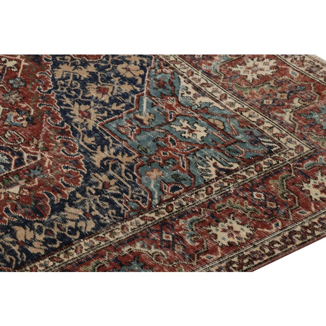 Traditional Vintage Distressed Rug, Traditional Medallion Design in Blue and Red - Rug & Kilim For Sale - Image 3 of 8