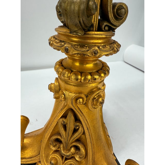 Neoclassical Parcel-Gilt and Patinated Bronze Tripod Zoomorphic Lamps C. 1900 Attributed to Edward F. Caldwell & Co. For Sale - Image 15 of 17
