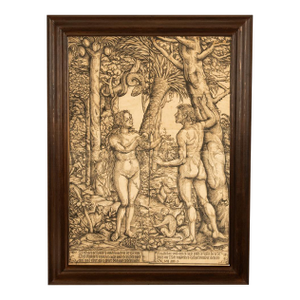 16thCentury German Northern Renaissance Woodcut Print Adam & Eve Baron Von Lanna by Hans Burgkmair the Elder, 1525