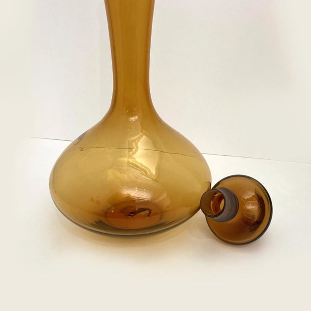Glass Vintage Blenko Honey Genie Decanter, Mid-Century For Sale - Image 7 of 10