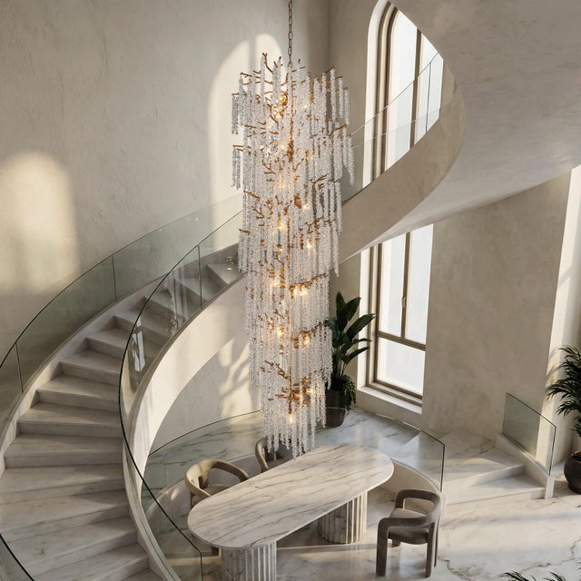 Glass Aloadecor 21-Light Tree Branch Glass Chandelier in Antique Brass With Clear Glass for Foyers For Sale - Image 7 of 7