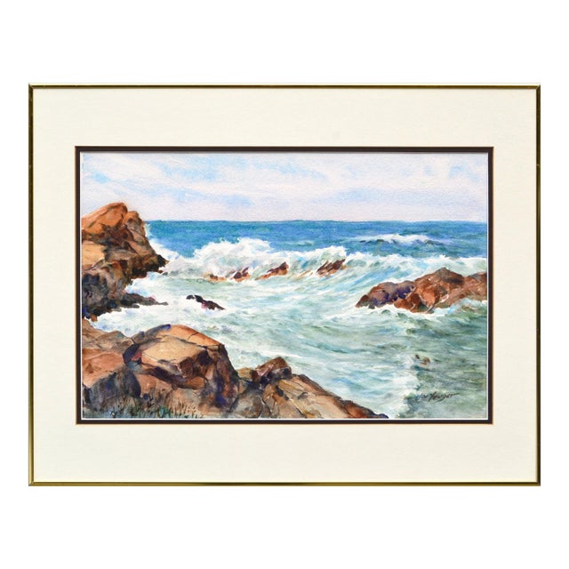 Joseph Yeager Waves Crashing on the Rocks Landscape Circa 1970 For Sale