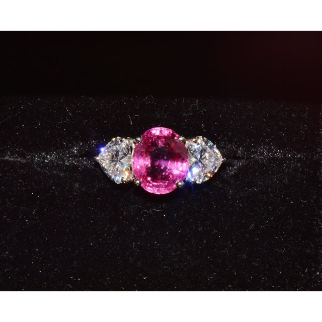 Late 20th Century Gia 4.47Cts No-Heat Mozambique Ruby & D Vvs2 Heart Diamond Platinum Three Stone Ring, Size 6 For Sale - Image 13 of 18