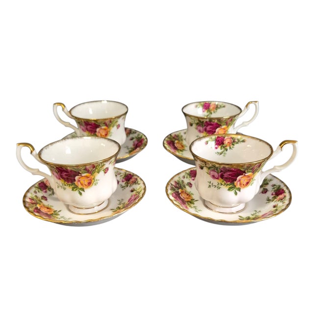 Ceramic Vintage Royal Albert England Set of Four Old Country Rose Cups & Saucers - Set of 8 For Sale - Image 7 of 7